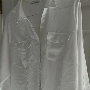 Double breast pocket button down eggshell shirt